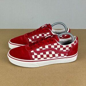 Vans Ward Old Skool Checkerboard Sneakers Youth 4 Red White Low Top Lace Up